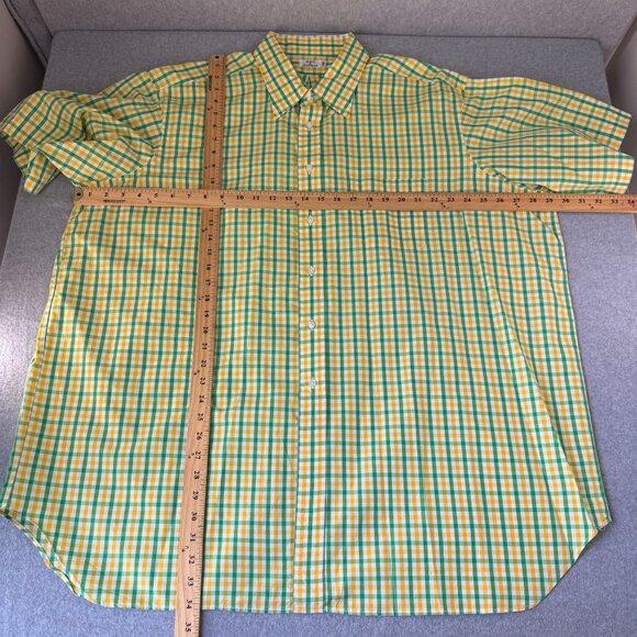 Maus & Hoffman Mens XXL Green‎ Yellow Gingham Short Sleeve Cotton Shirt Buttoned - Picture 2 of 15